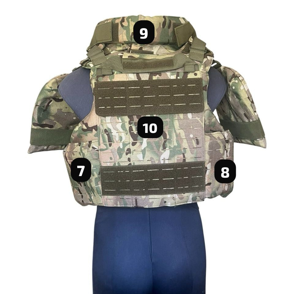 CHALECO TACTICO COMPLETO CAMUFLAJE CON 10 PLACAS NIVEL IIIA